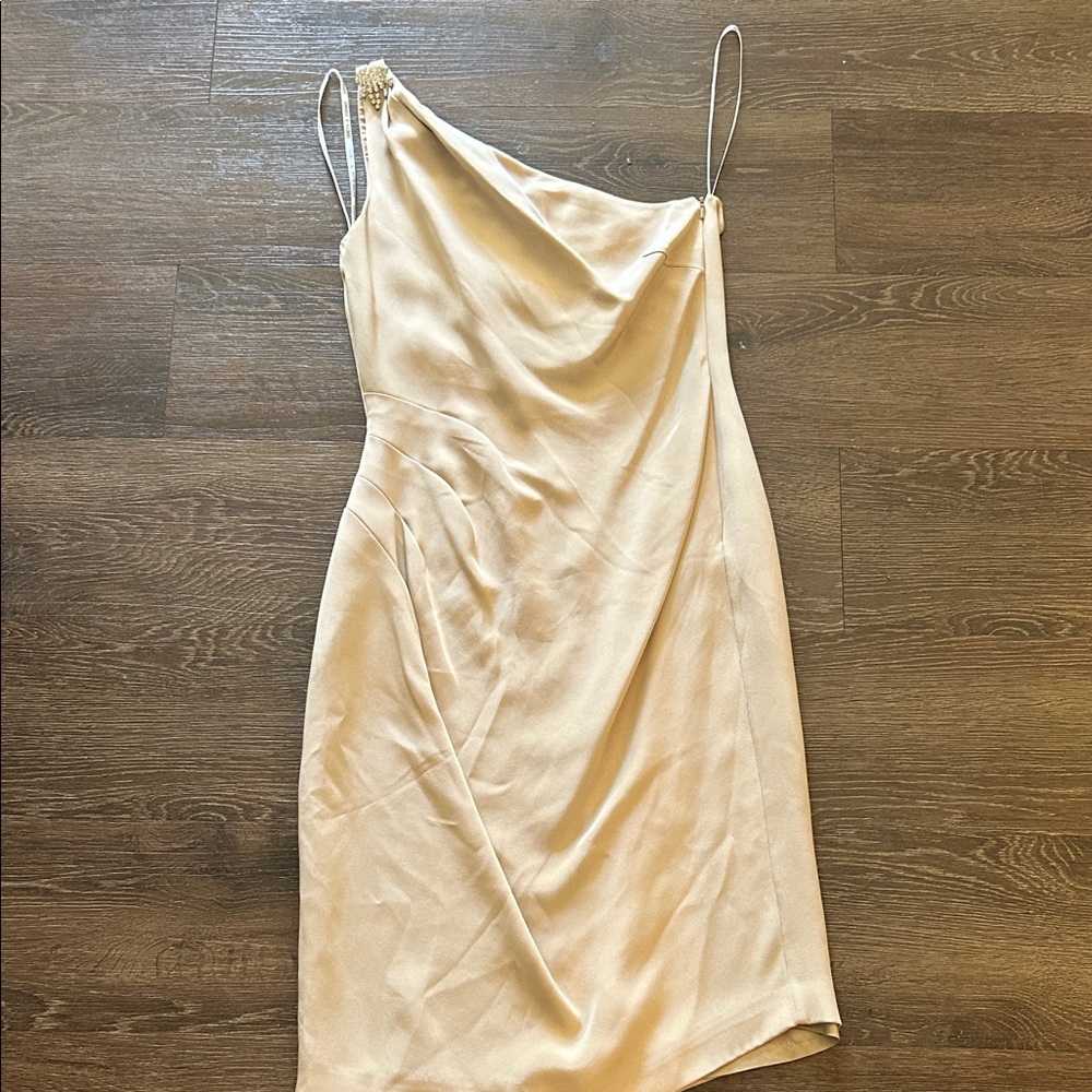 Chetta B 💯 silk One-Shoulder Beige Dress